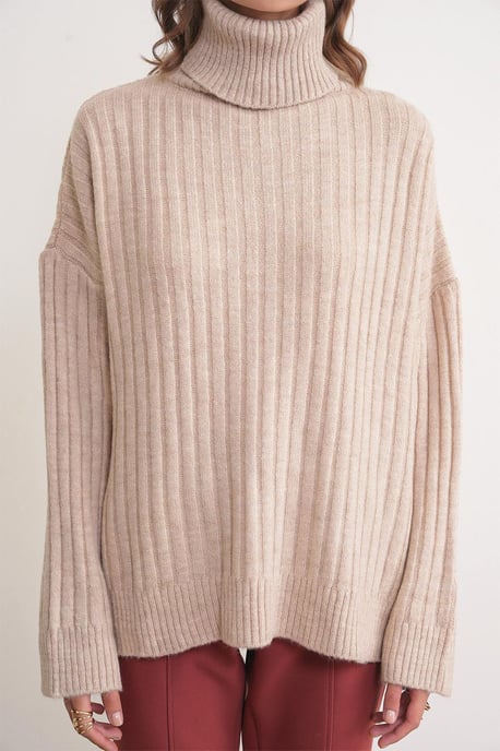 Übergroßer Rippstrick-Turtleneck-Pullover - Image 4