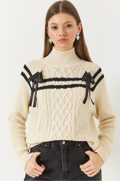 Rollkragen Baklava Strickpullover mit Banddetail - Image 2