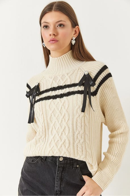 Rollkragen Baklava Strickpullover mit Banddetail - Image 3