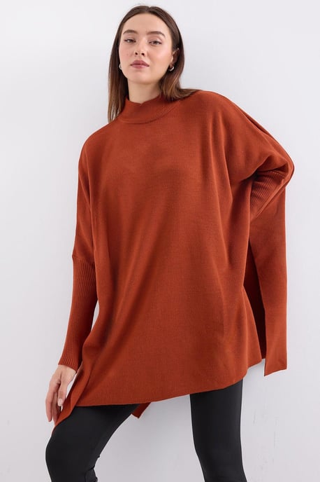 Schlitz-Details Halber Rollkragen Lässiger Pullover - Image 3