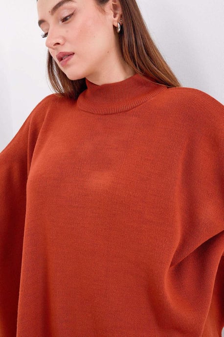 Schlitz-Details Halber Rollkragen Lässiger Pullover - Image 5