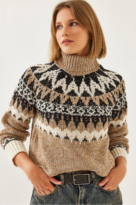 Rollkragen-Jacquard-Strickpullover - Image 1