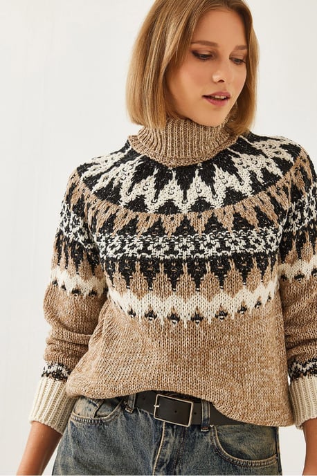 Rollkragen-Jacquard-Strickpullover - Image 2