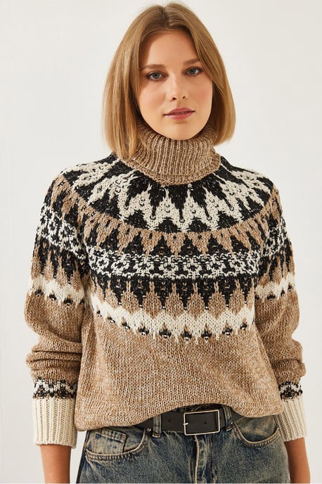 Rollkragen-Jacquard-Strickpullover - Image 3