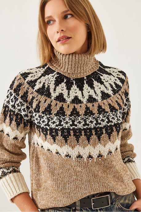 Rollkragen-Jacquard-Strickpullover - Image 4