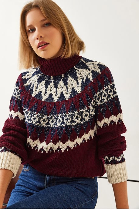 Rollkragen-Jacquard-Strickpullover - Image 1