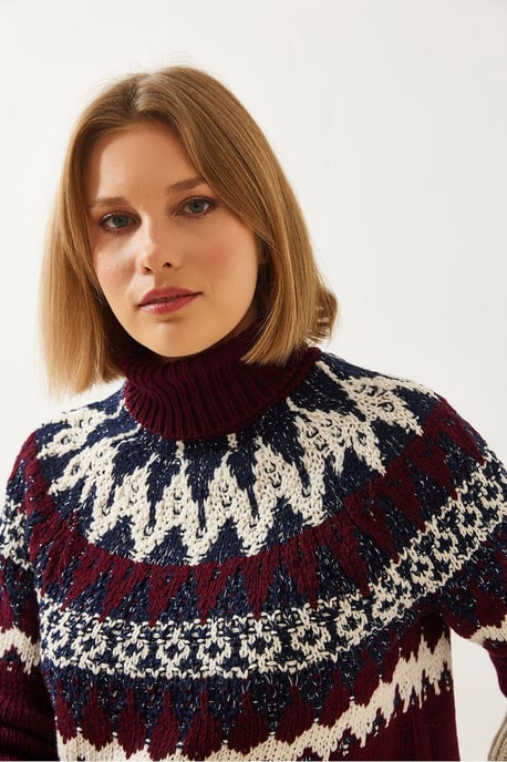 Rollkragen-Jacquard-Strickpullover - Image 2
