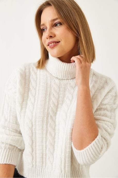 Strukturierter Rollkragen-Cropped-Pullover - Image 2