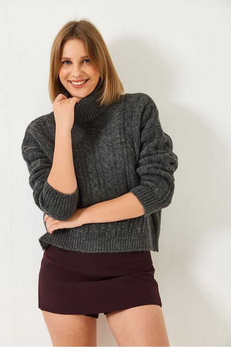 Texturiertes Turtleneck-Cropped-Sweatshirt - Image 2