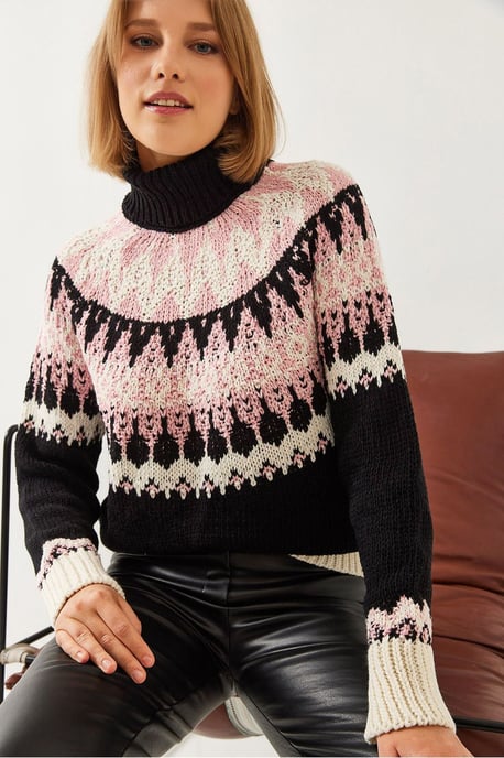 Rollkragen-Jacquard-Strickpullover - Image 1