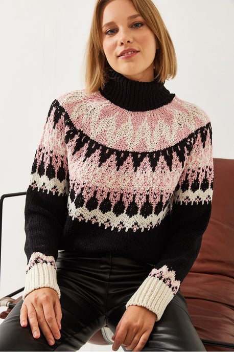 Rollkragen-Jacquard-Strickpullover - Image 4