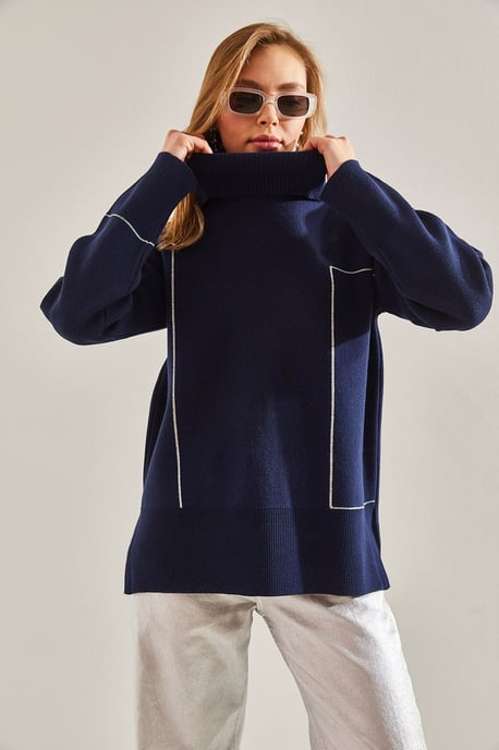 Bianco Lucci Rollkragenpullover mit geometrischem Muster - Marineblau - Image 3