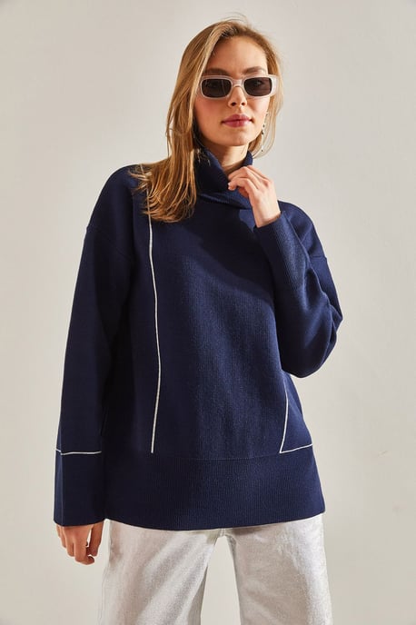 Bianco Lucci Rollkragenpullover mit geometrischem Muster - Marineblau - Image 4