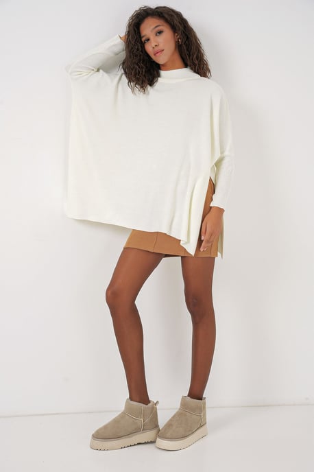 Schlitz-Detailierter Halber Rollkragen Lässiger Pullover - Image 2