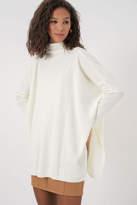 Schlitz-Detailierter Halber Rollkragen Lässiger Pullover - Image 3