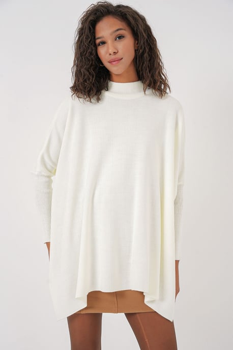 Schlitz-Detailierter Halber Rollkragen Lässiger Pullover - Image 4