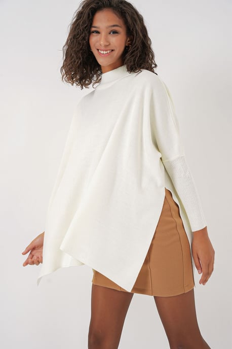 Schlitz-Detailierter Halber Rollkragen Lässiger Pullover - Image 5