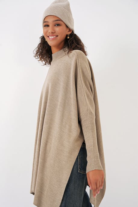 Schlitz-Details Halber Rollkragen Lässiger Pullover - Image 3