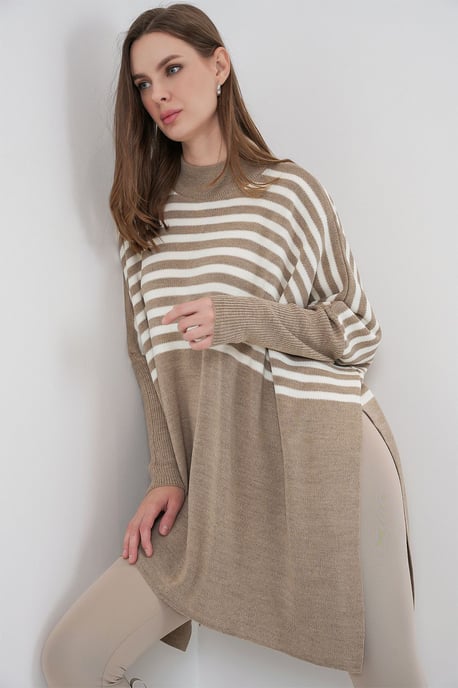Schlitz-Details Halber Rollkragen Lässiger Pullover - Image 3