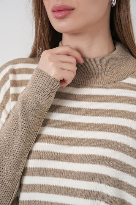 Schlitz-Details Halber Rollkragen Lässiger Pullover - Image 5