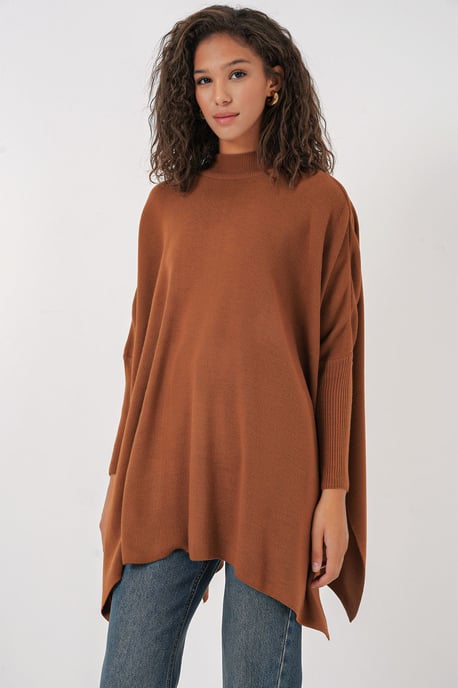 Schlitz-Details Halber Rollkragen Lässiger Pullover - Image 3