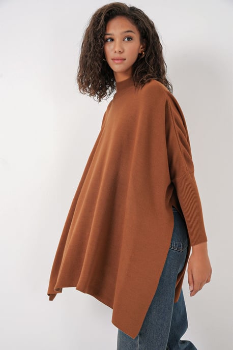 Schlitz-Details Halber Rollkragen Lässiger Pullover - Image 4