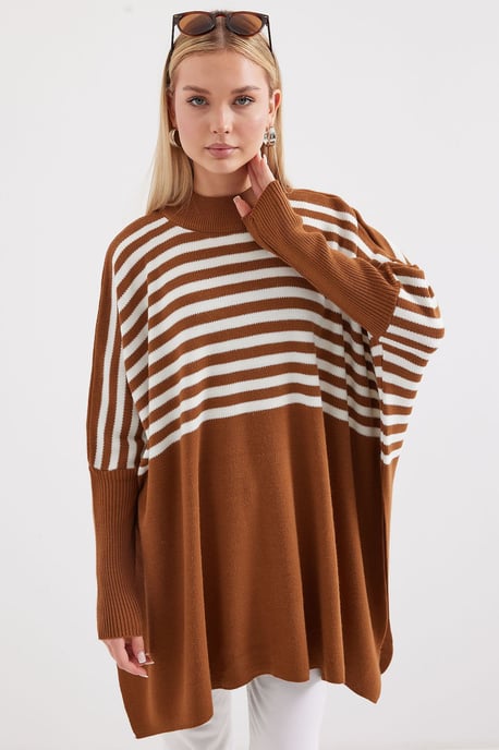 Schlitz-Details Halber Rollkragen Lässiger Pullover - Image 1