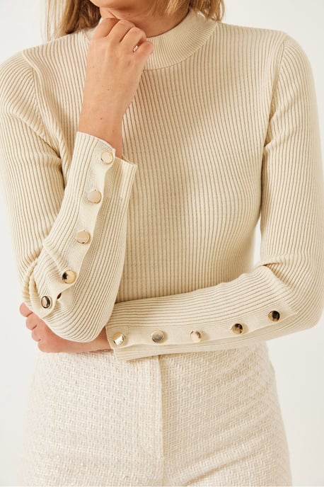 Strickpullover mit Stehkragen und Knopfmanschetten - Image 3