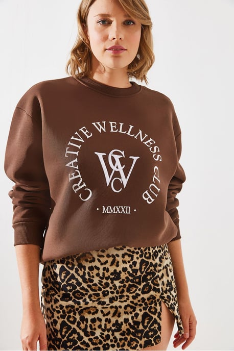 Rundhalsausschnitt Baumwoll-Sweatshirt mit Motto-Print - Image 2