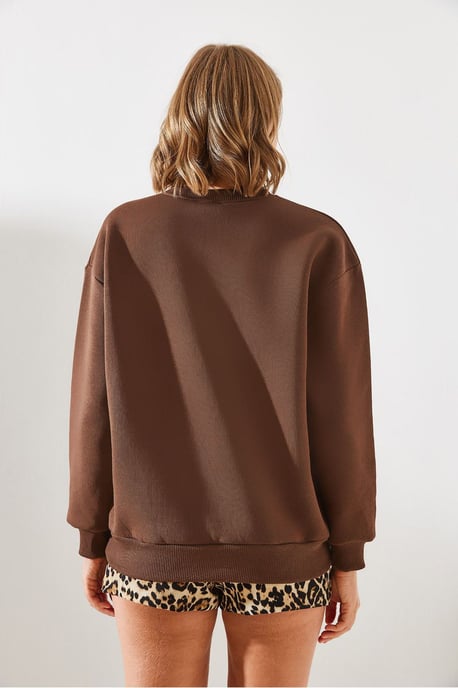 Rundhalsausschnitt Baumwoll-Sweatshirt mit Motto-Print - Image 4