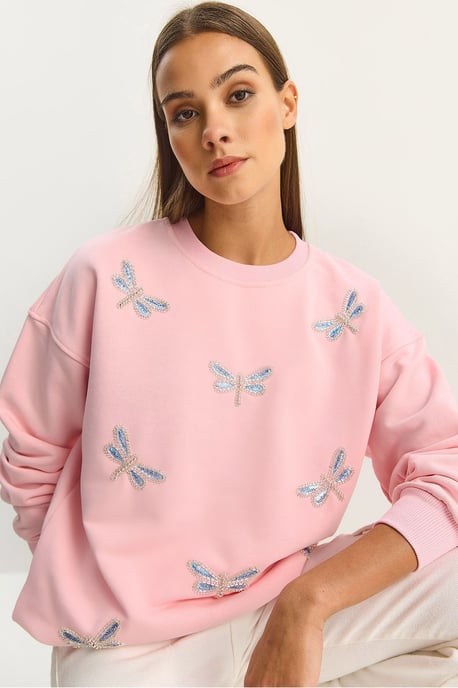 Libelle Bestickter Rundhals-Sweatshirt - Image 1