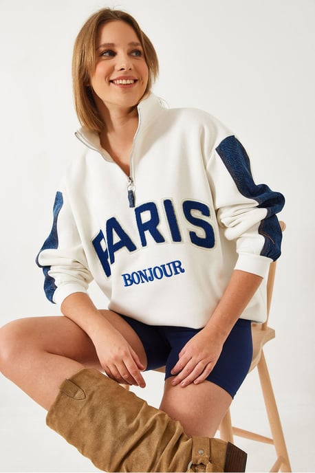 Oversized Sweatshirt mit Reißverschlusskragen und Pompon - Image 3