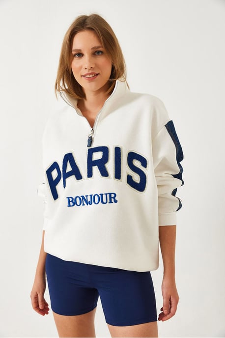 Oversized Sweatshirt mit Reißverschlusskragen und Pompon - Image 4