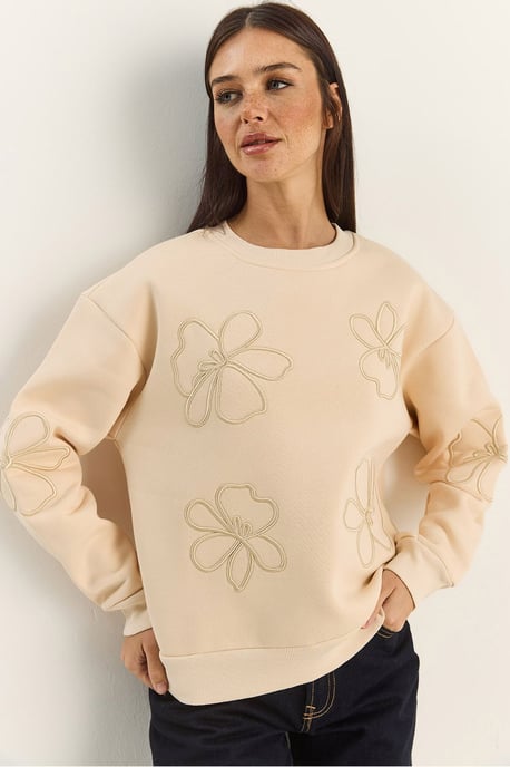 Bestickter Rundhals Langarm-Sweatshirt - Image 1