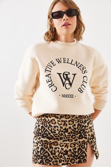 Rundhalsausschnitt Baumwoll-Sweatshirt mit Motto-Print - Image 1