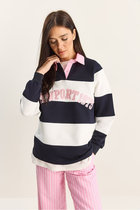 Übergroßes Polo-Kragen Besticktes Sweatshirt - Image 3