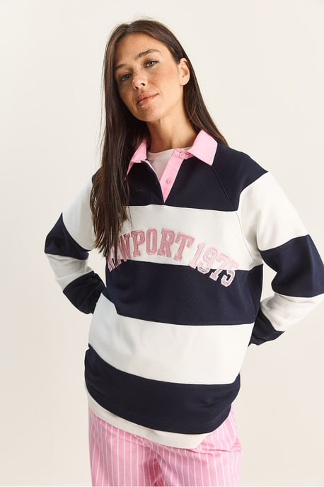 Übergroßes Polo-Kragen Besticktes Sweatshirt - Image 5