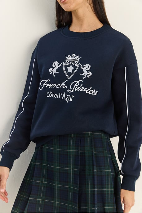 Rundhals bestickter Sweatshirt - Image 4