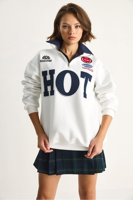 Lässiges V-Ausschnitt Sweatshirt mit Druck und Bindeband - Image 2