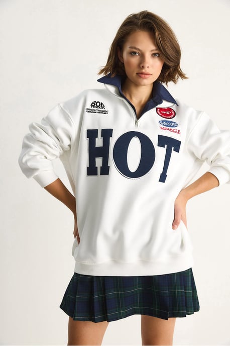 Lässiges V-Ausschnitt Sweatshirt mit Druck und Bindeband - Image 3