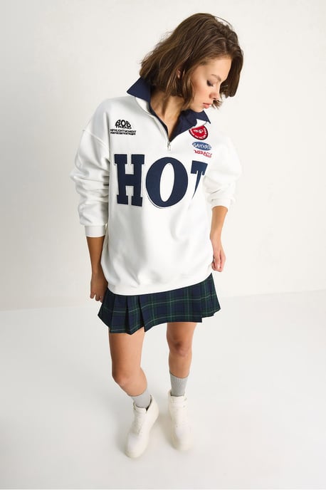 Lässiges V-Ausschnitt Sweatshirt mit Druck und Bindeband - Image 4