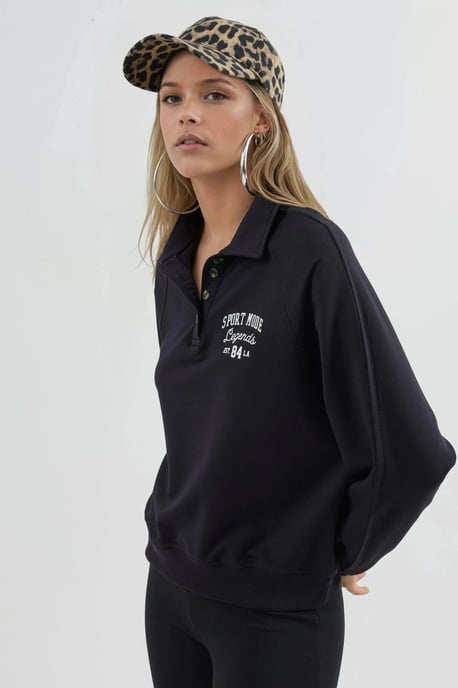 Polo-Kragen Langarm Relaxed Fit Sweatshirt - Image 2
