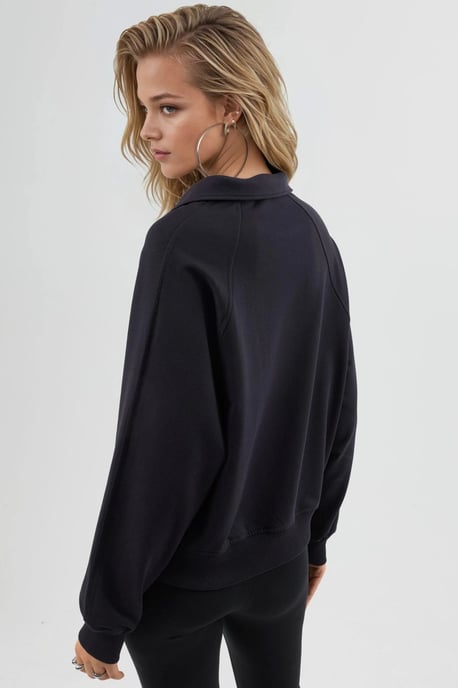 Polo-Kragen Langarm Relaxed Fit Sweatshirt - Image 3