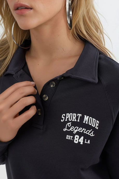 Polo-Kragen Langarm Relaxed Fit Sweatshirt - Image 6