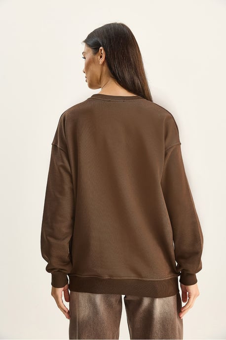 Blumenverzierte Rundhalsausschnitt Lockeres Sweatshirt - Image 5