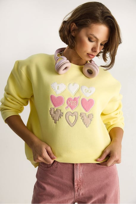 Herz-Patch-Applikation Lässiger Schnitt Rundhals Sweatshirt - Image 2