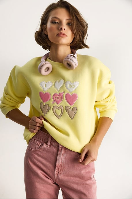 Herz-Patch-Applikation Lässiger Schnitt Rundhals Sweatshirt - Image 3