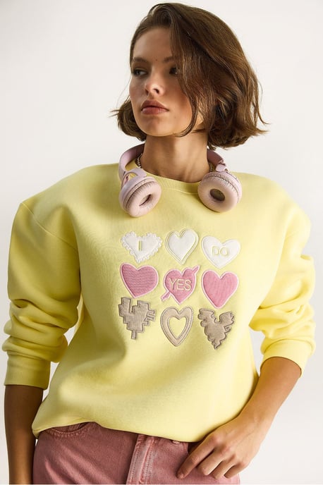 Herz-Patch-Applikation Lässiger Schnitt Rundhals Sweatshirt - Image 4