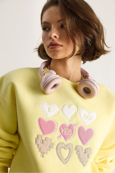 Herz-Patch-Applikation Lässiger Schnitt Rundhals Sweatshirt - Image 5