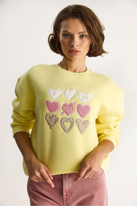 Herz-Patch-Applikation Lässiger Schnitt Rundhals Sweatshirt - Image 6